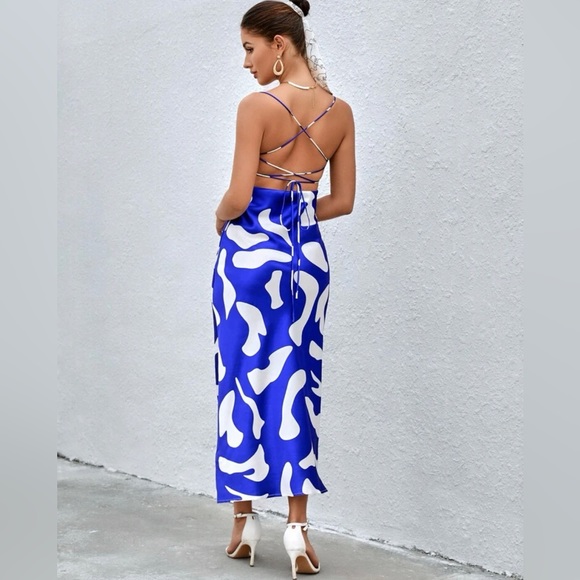 Blue and white Pattern Maxi Slip Dress - Picture 6 of 6